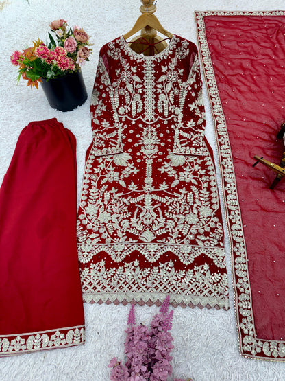 Elegant Embroidered Sequence Designer Suit Three Piece Set