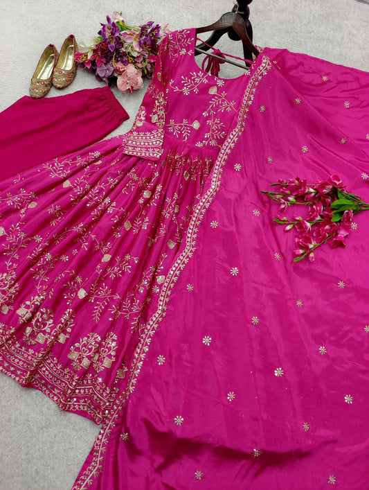 Design Cinon Silk *(Gwon&Pent&dupatta) Reddy To Wear Look Design💃💃💃