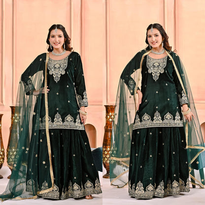 💥Launching New Designer Party Wear Look Top , Sharara Plazzo  and Dupatta
