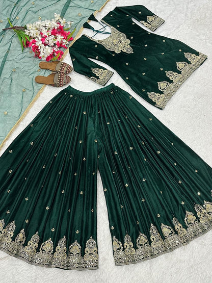 💥Launching New Designer Party Wear Look Top , Sharara Plazzo  and Dupatta