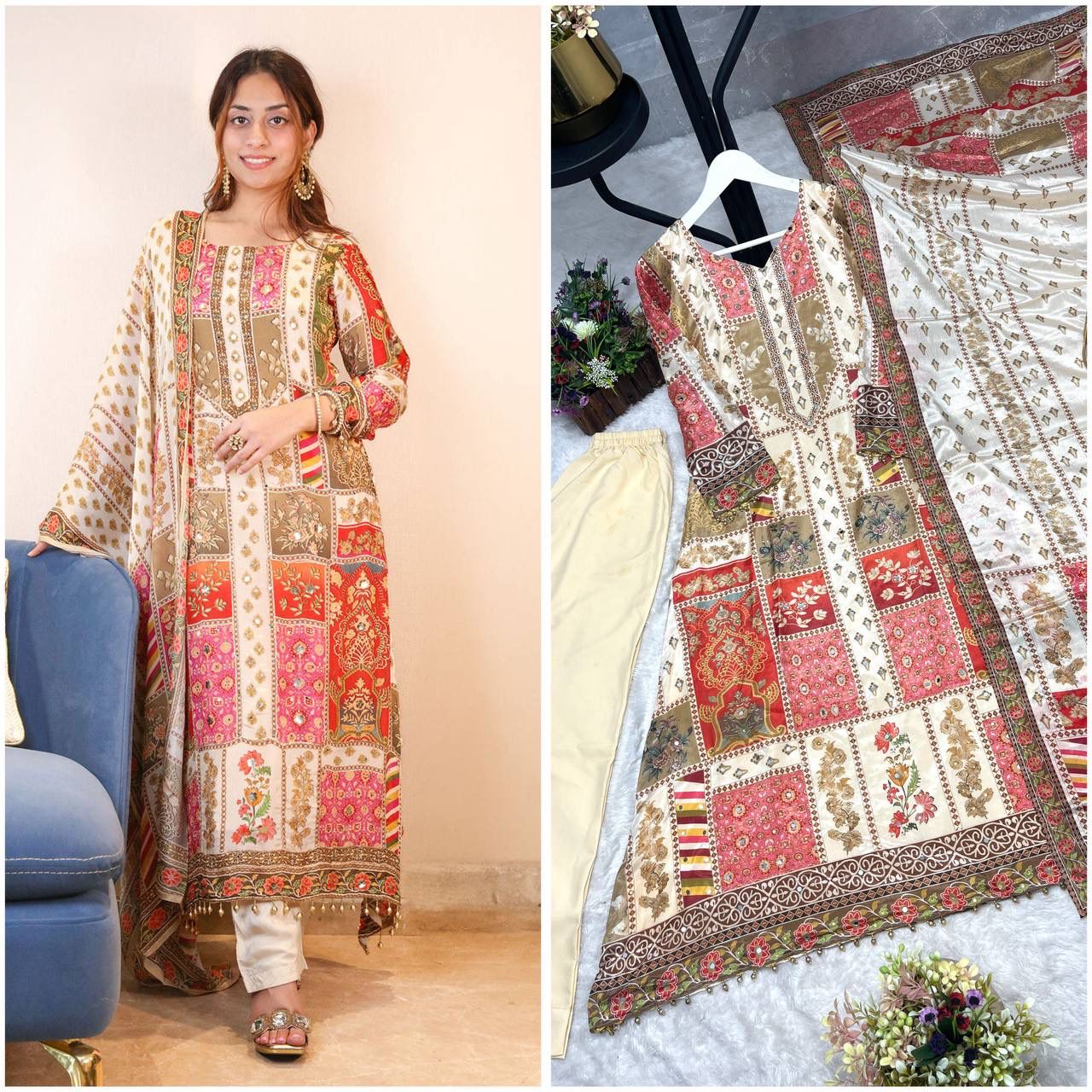 3 PIECE STYLISH KURTI, BOTTOM WITH BEAUTIFUL DUPATTA