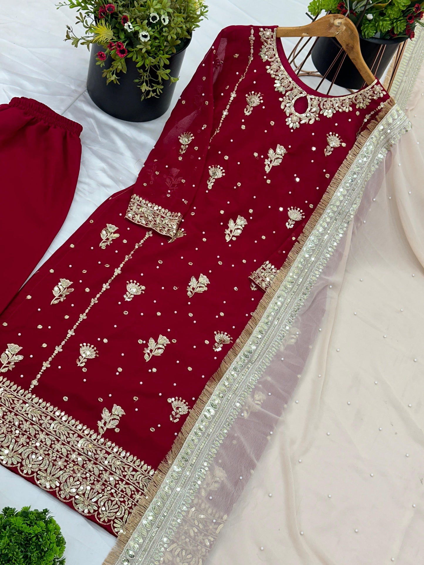 New Designer Party Wear Look Top-Plazzo and Dupatta With Heavy Embroidery Work