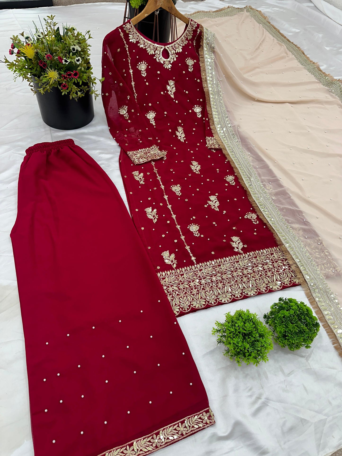 New Designer Party Wear Look Top-Plazzo and Dupatta With Heavy Embroidery Work