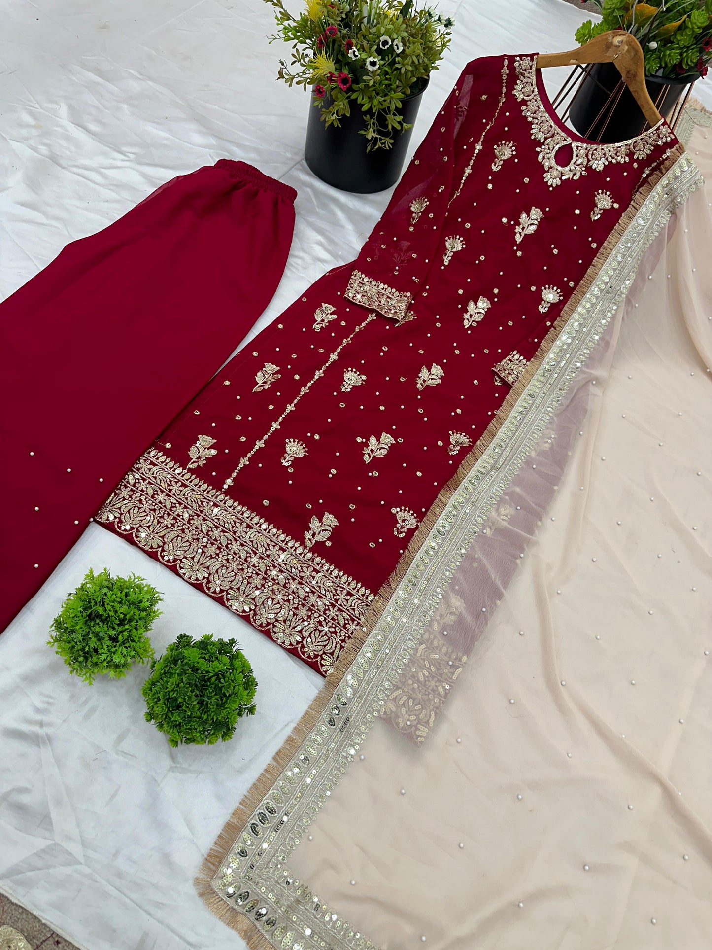 New Designer Party Wear Look Top-Plazzo and Dupatta With Heavy Embroidery Work