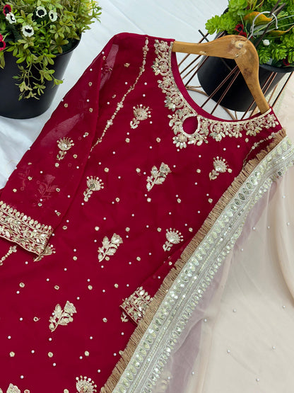 New Designer Party Wear Look Top-Plazzo and Dupatta With Heavy Embroidery Work