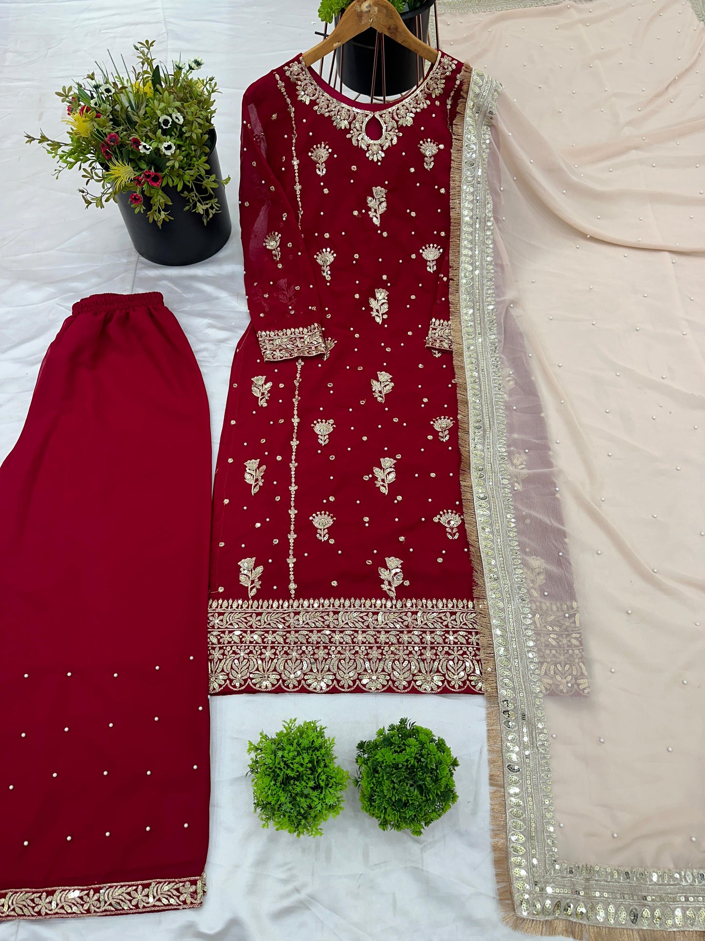 New Designer Party Wear Look Top-Plazzo and Dupatta With Heavy Embroidery Work