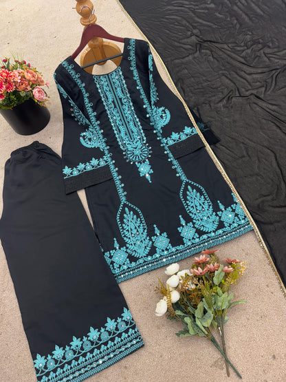 Designer Party Wear Look Top-Pent and Dupatta With Heavy Embroidery Work