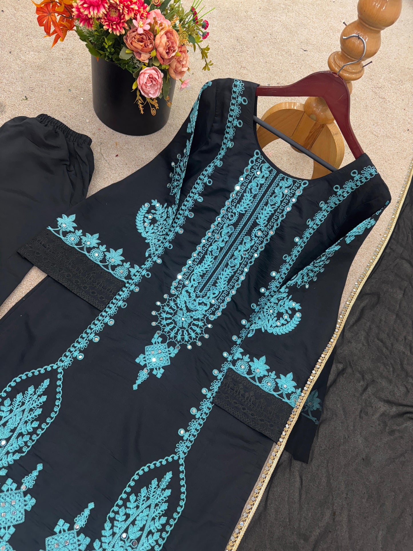 Designer Party Wear Look Top-Pent and Dupatta With Heavy Embroidery Work