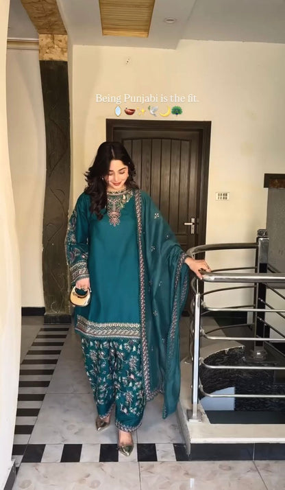 Collection In Pure Faux Georgette Top-Dhoti And Dupatta Set Fully Stitched Ready To Wear 🔥