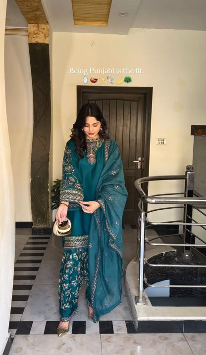 Collection In Pure Faux Georgette Top-Dhoti And Dupatta Set Fully Stitched Ready To Wear 🔥