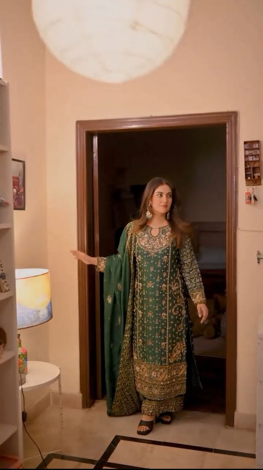 👗 Designer Party Wear Look Top-Plazzo and Dupatta With Heavy Embroidery Work