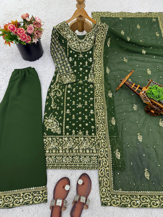 👗 Designer Party Wear Look Top-Plazzo and Dupatta With Heavy Embroidery Work