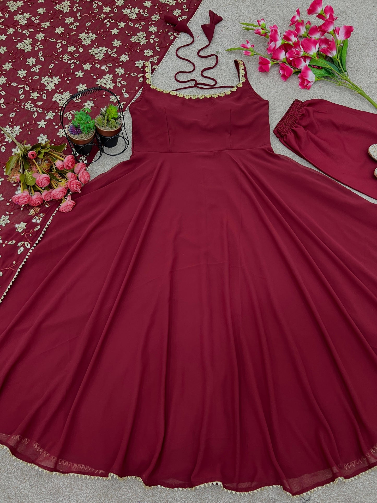 new designer party wear look gown  with bottom and dupatta