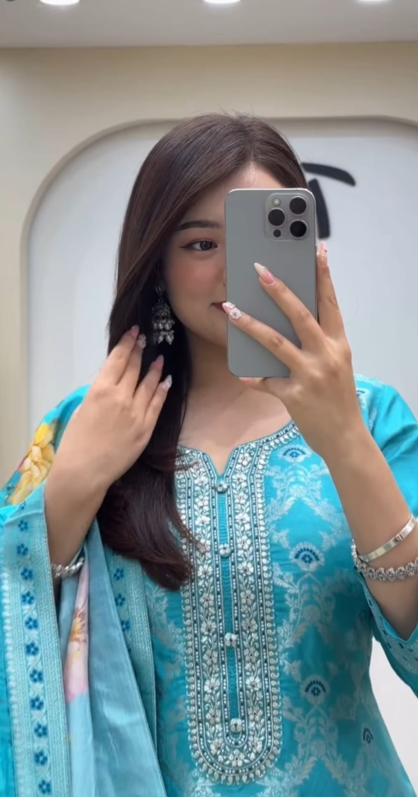 premium chanderi kurti pant dupatta set