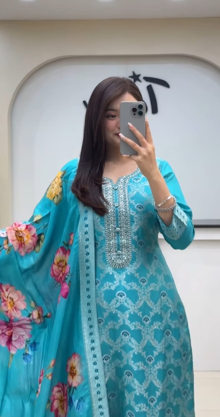 premium chanderi kurti pant dupatta set