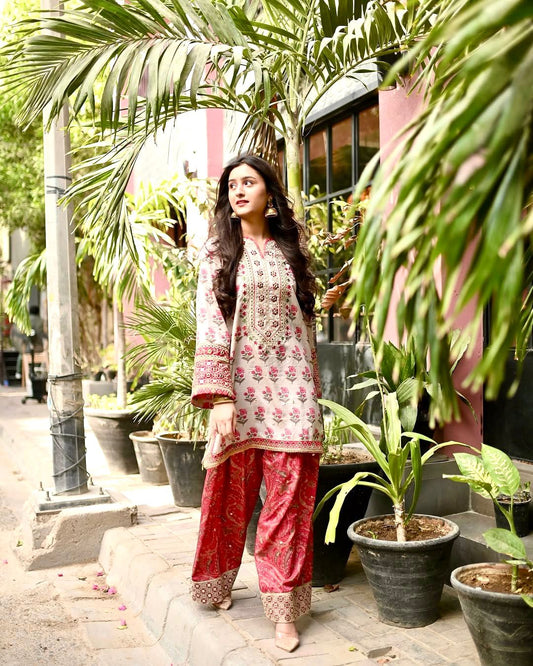 💃 Đěsigner Party Wear Look Pur Natural Crepe Top & Farshi Palazzo With Dupatta set