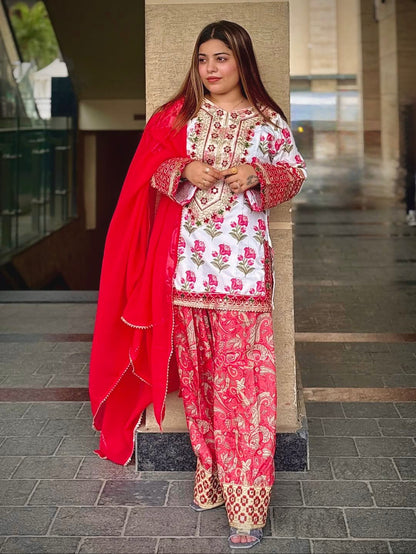 💃 Đěsigner Party Wear Look Pur Natural Crepe Top & Farshi Palazzo With Dupatta set