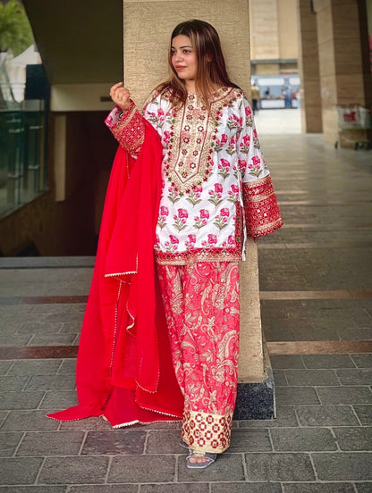 💃 Đěsigner Party Wear Look Pur Natural Crepe Top & Farshi Palazzo With Dupatta set