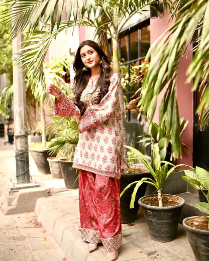 💃 Đěsigner Party Wear Look Pur Natural Crepe Top & Farshi Palazzo With Dupatta set