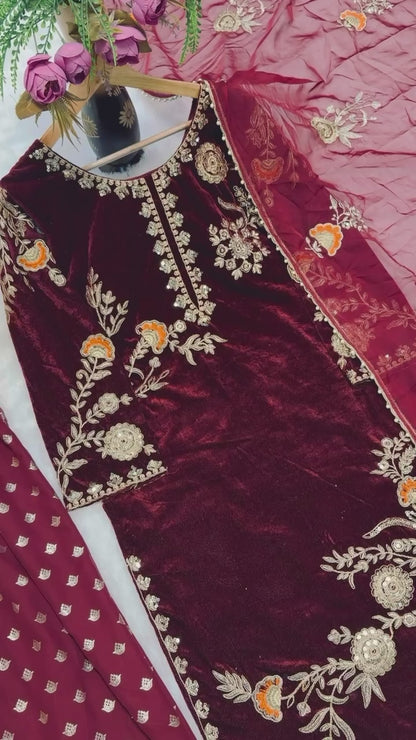 Designer Party Wear Look Top , Farshi Salwar and Dupatta