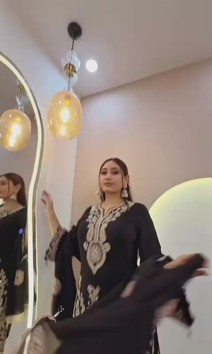 DESIGNER WEAR KURTA SARARA PAIR WITH DUPATTA IN SEQUENCE EMBROIDERY WORK