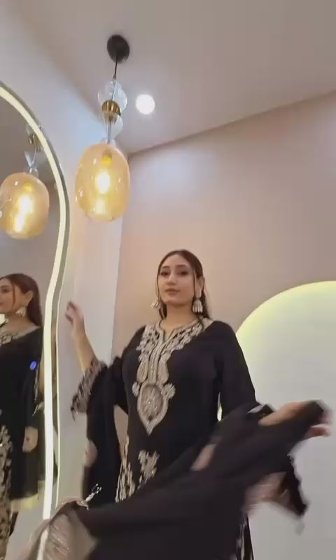 DESIGNER WEAR KURTA SARARA PAIR WITH DUPATTA IN SEQUENCE EMBROIDERY WORK