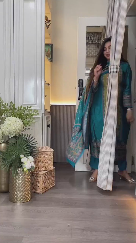 Beautiful 3 PIS Suit Sets in Pure KitKat Silk Top with Full Handwork