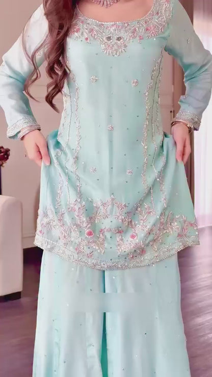 3 PIECE STYLISH KURTI, PLAZAA AND DUPATTA WITH BEAUTIFUL EMBROIDERY SEQUENCE WORK