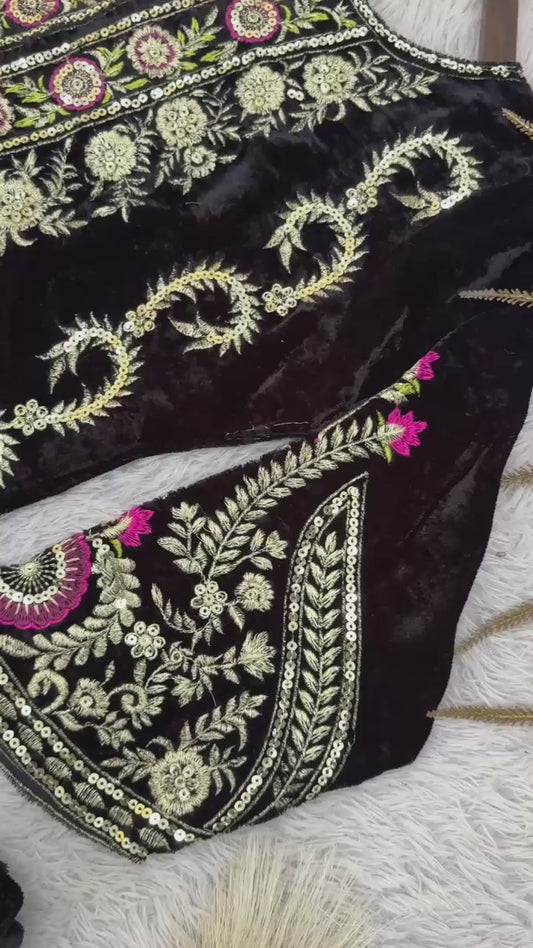 New Winter Collection In Viscous Velvet Top-Farshi Salwar And Dupatta Set Fully Stitched Ready To Wear 🔥