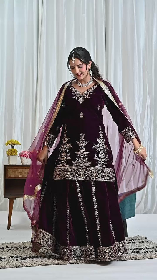 💥Launching New Designer Party Wear Look Top , Sharara Plazzo  and Dupatta