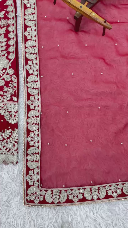 Elegant Embroidered Sequence Designer Suit Three Piece Set